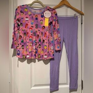 Riley & Grace Girls' Princess Bamboo Top with Lavender Leggings size 9/10 NWT